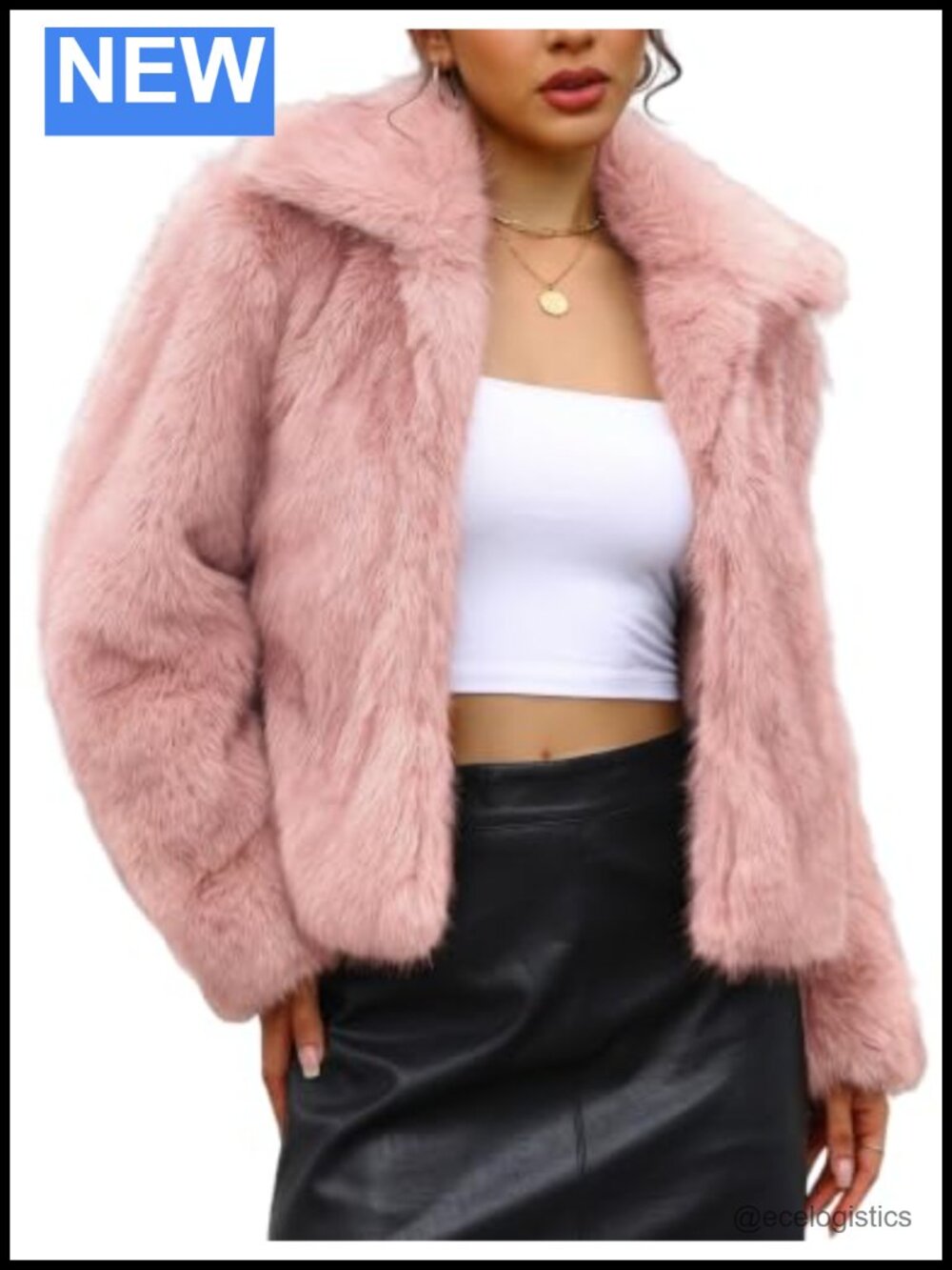 Two-Tone Faux Fur Coat Cropped Fluffy Jacket Lapel Collar